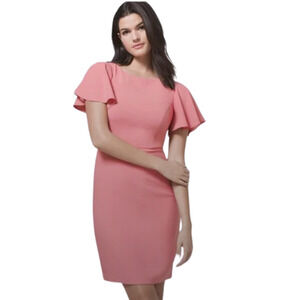 White House Black Market Pink Flutter Sleeve Sheath Dress Size 6P